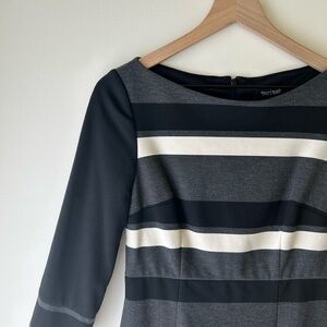 White House Black Market Black and White Sheath Dress Bateau Neck 3/4 Sleeve